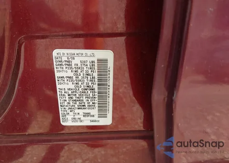 2010 Nissan Murano Le из США, поврежденный, VIN JN8AZ1MWXAW100267